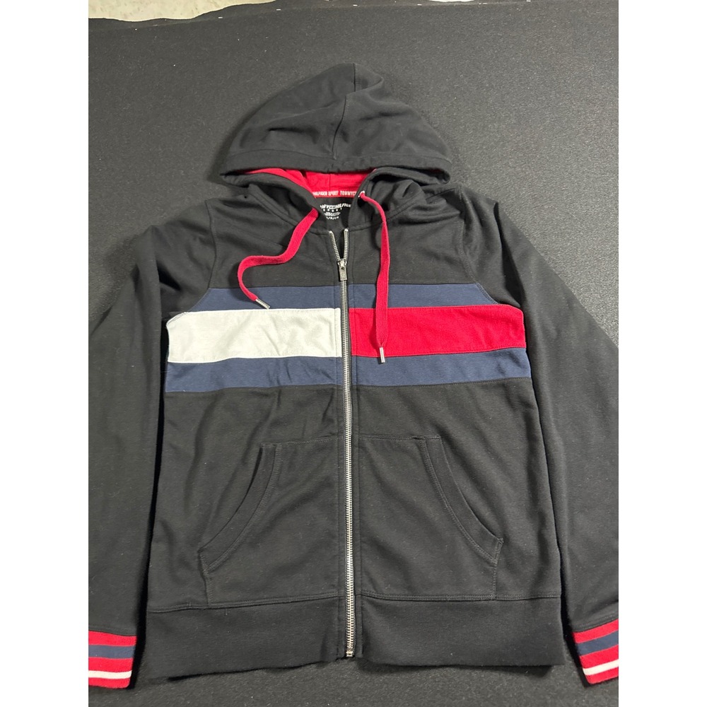 Tommy Hilfiger Sport Women Black Colorblock Full Zip Hoodie Sweatshirt Small